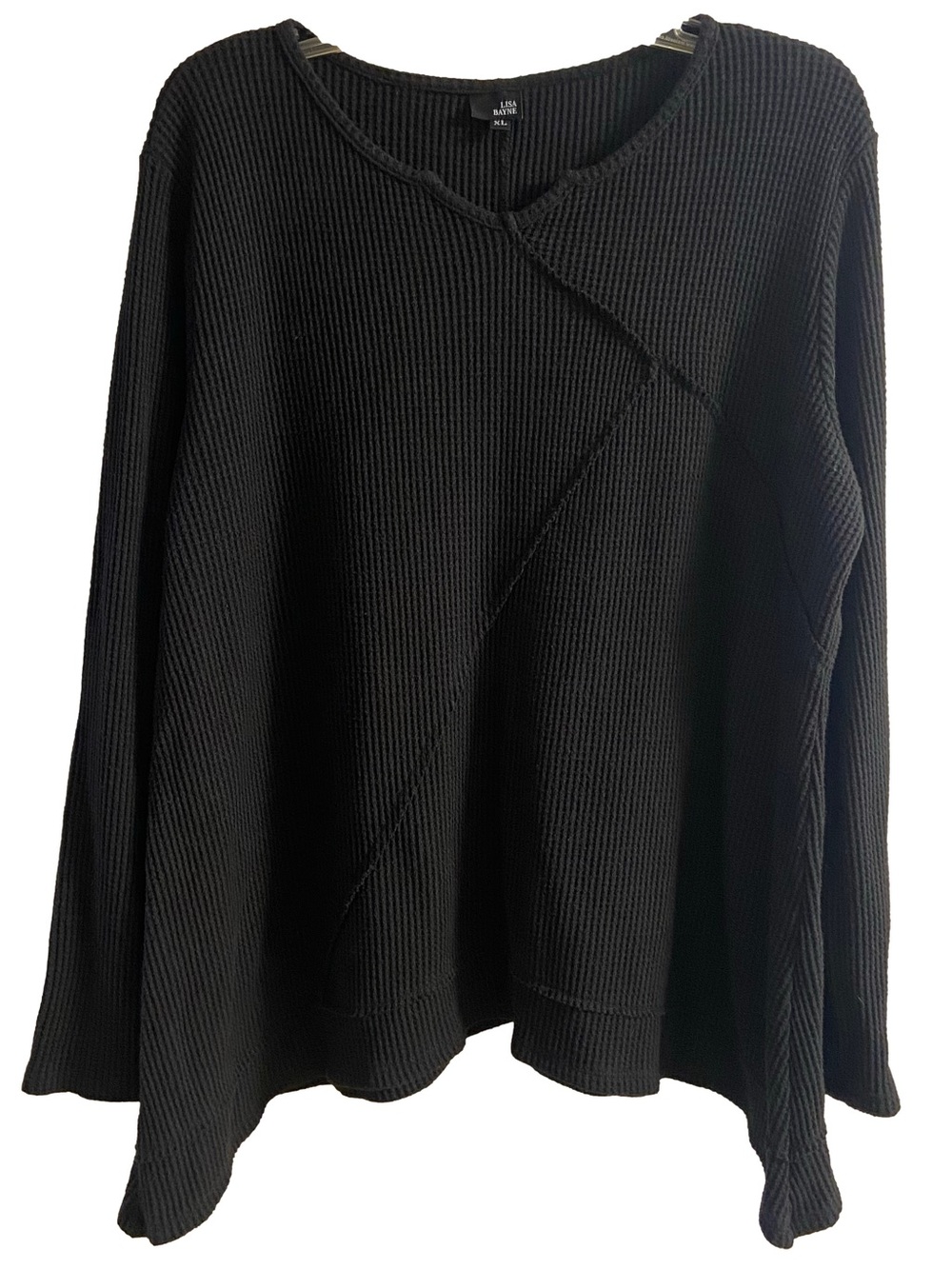 Lisa Bayne Black Waffle Knit Top XL